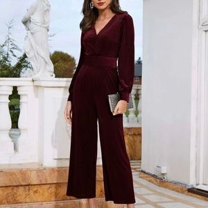 Maroon Velvet Jumpsuit